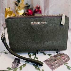Michael Kors Adele Leather Cellphone Wallet/Wristlet  - Olive Green